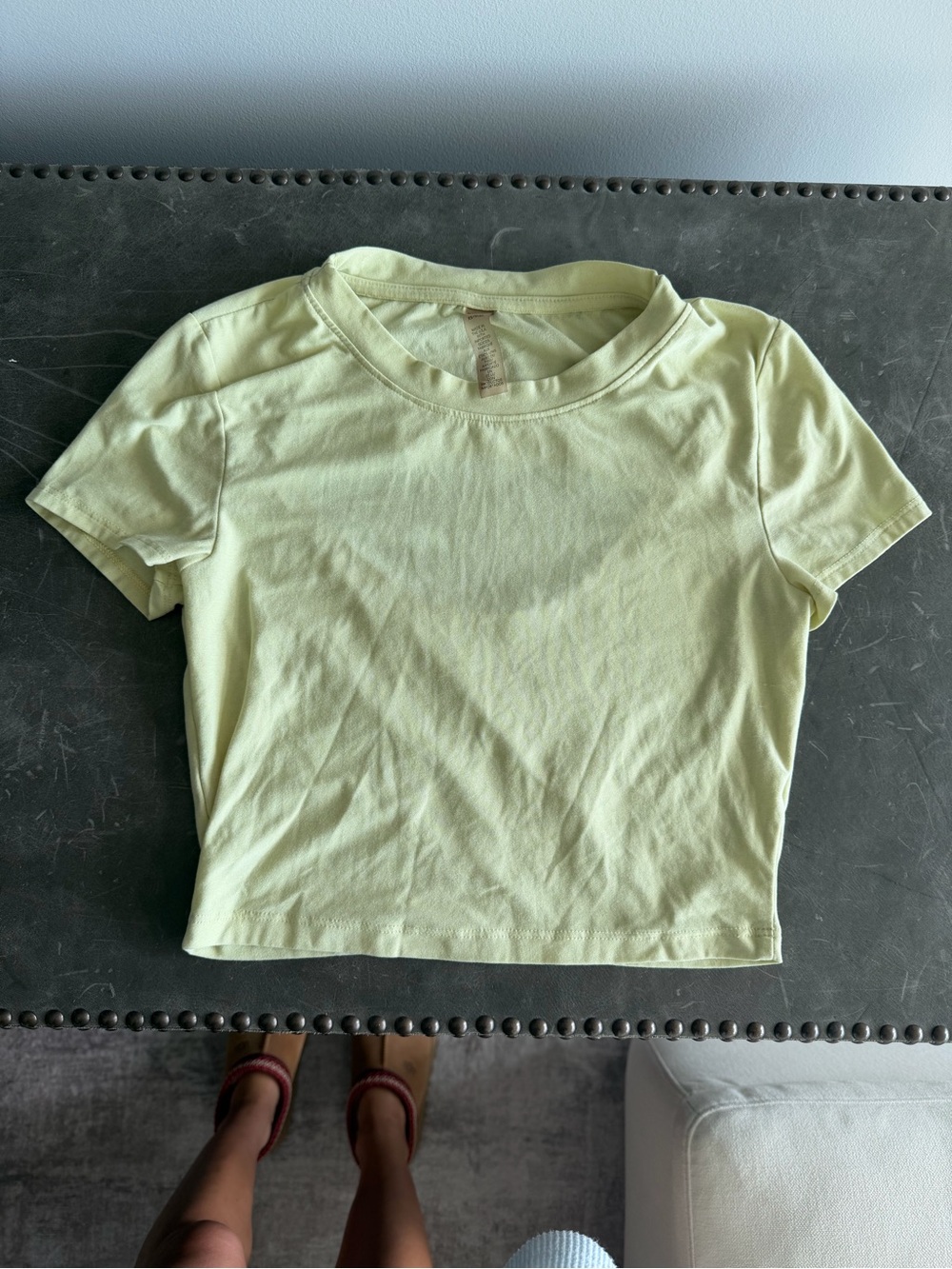 Women’s Short Sleeve Crewneck Top - Light Yellow cropped